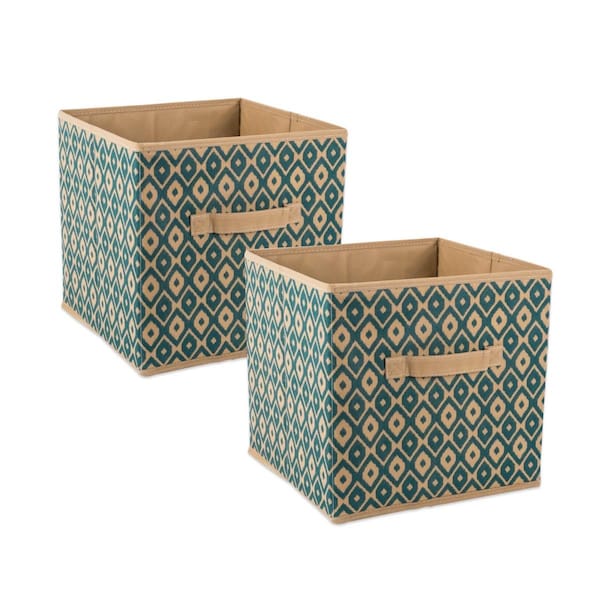 Convenience Concepts 11 in x 11 in x 11 in Nonwoven Ikat Square Polyester Storage Cube, Teal, Set of 2 HI2568179 - main